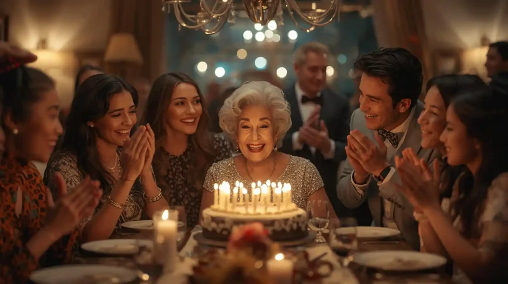 Aunt celebrating birthday with family members