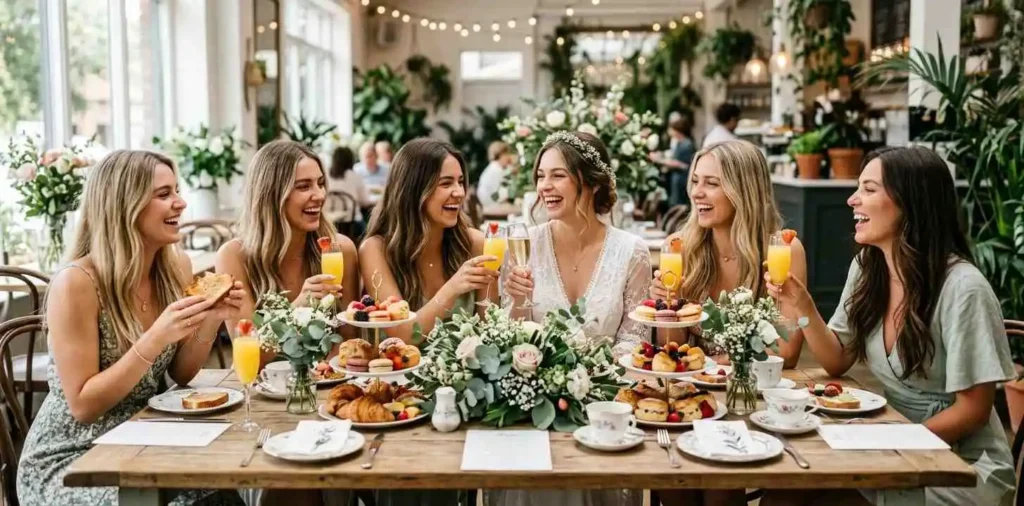 Bride enjoying elegant brunch with friends
