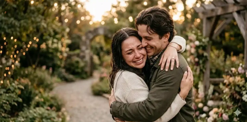 Couple sharing emotional engagement moment