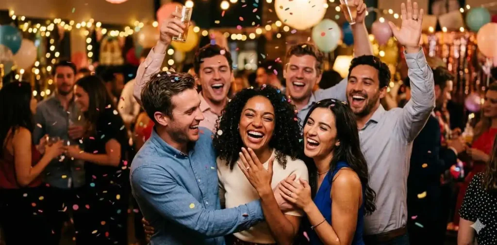 Friends celebrating engagement party together