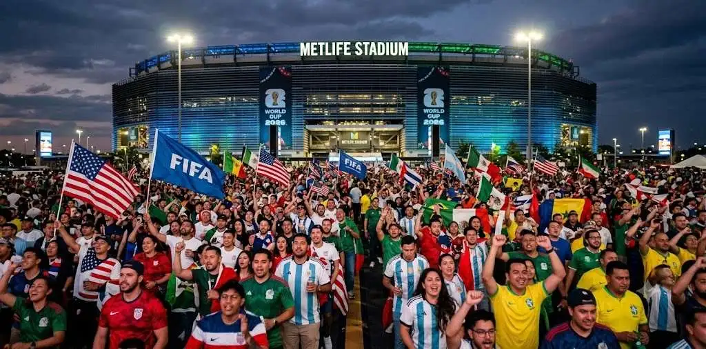 Fans celebrating inside a football stadium