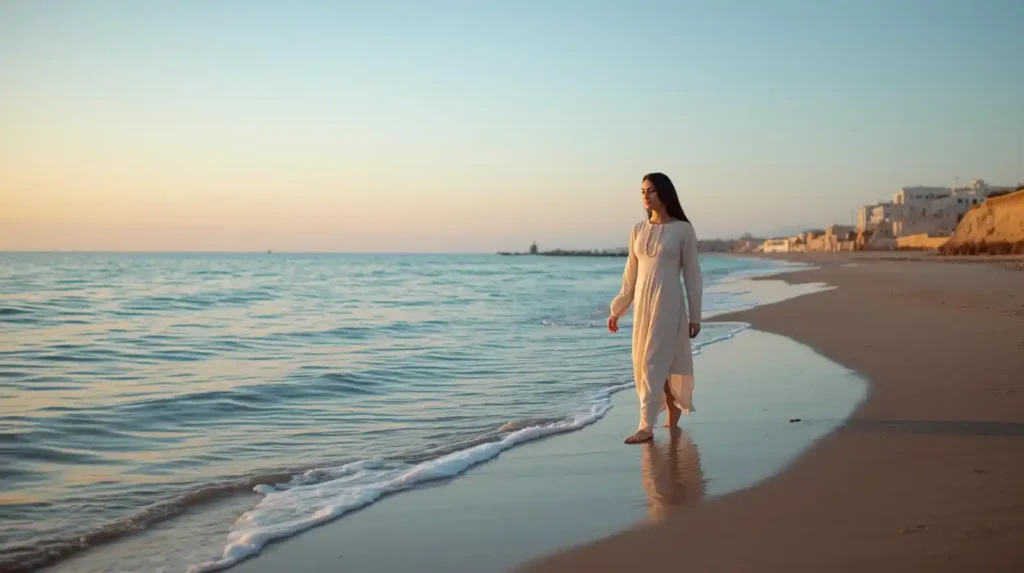 Person relaxing beside calm ocean waves