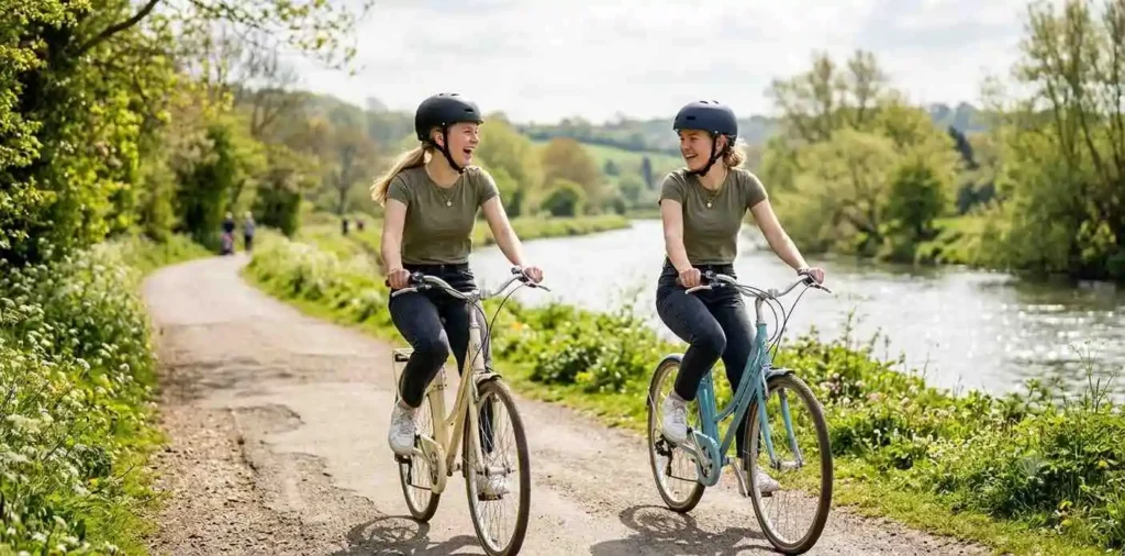 Twin siblings laughing in matching outfits