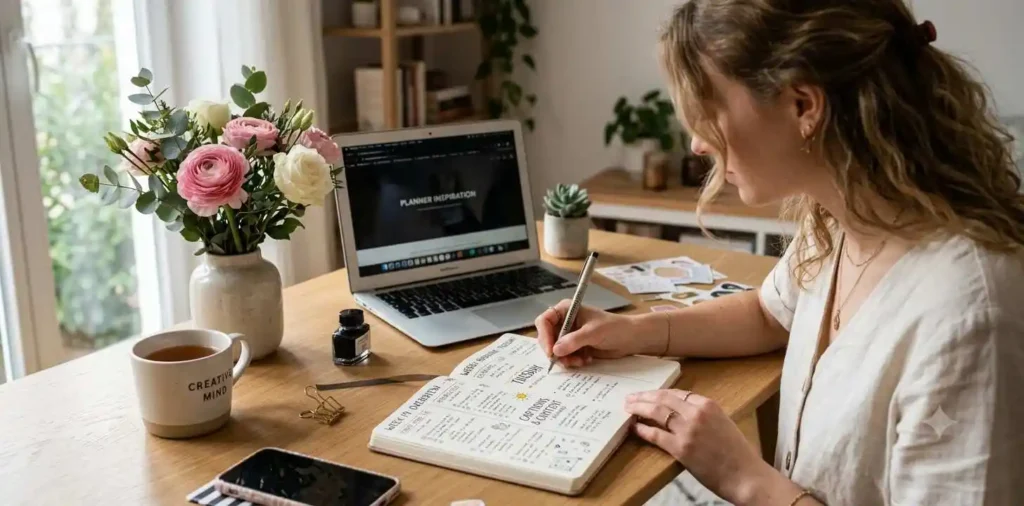 Aesthetic weekly planning workspace