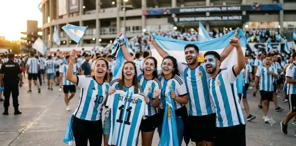 Friends posing in matching Argentina jerseys
