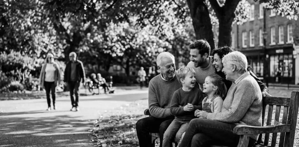 Three generations sharing joyful family moment
