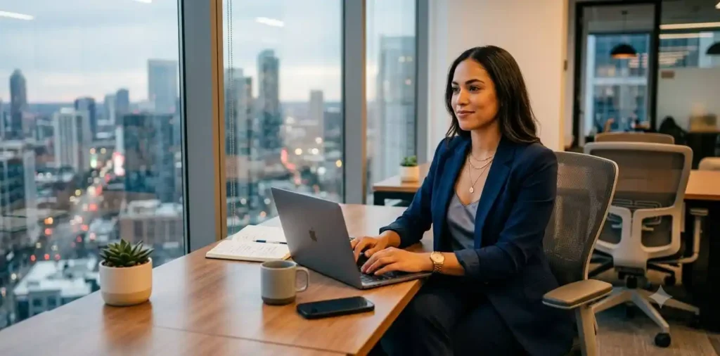 Confident woman working in modern office