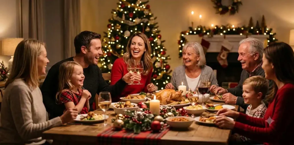 Family celebrating Christmas dinner together