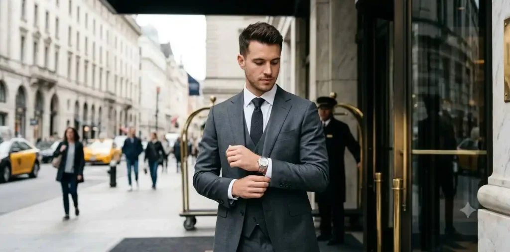 Well-dressed man in an elegant city setting
