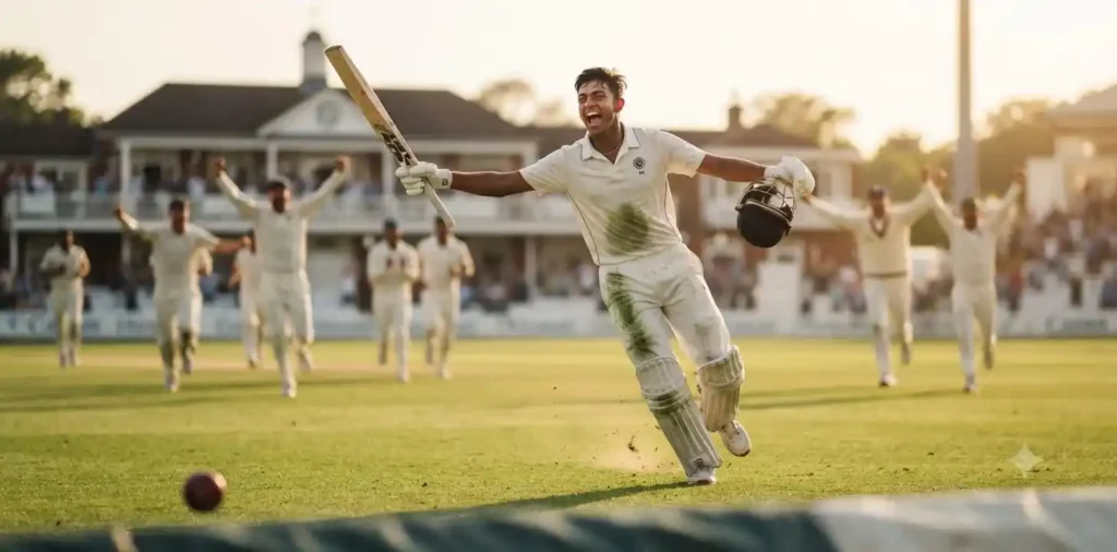 Cricketer celebrating after hitting a winning shot
