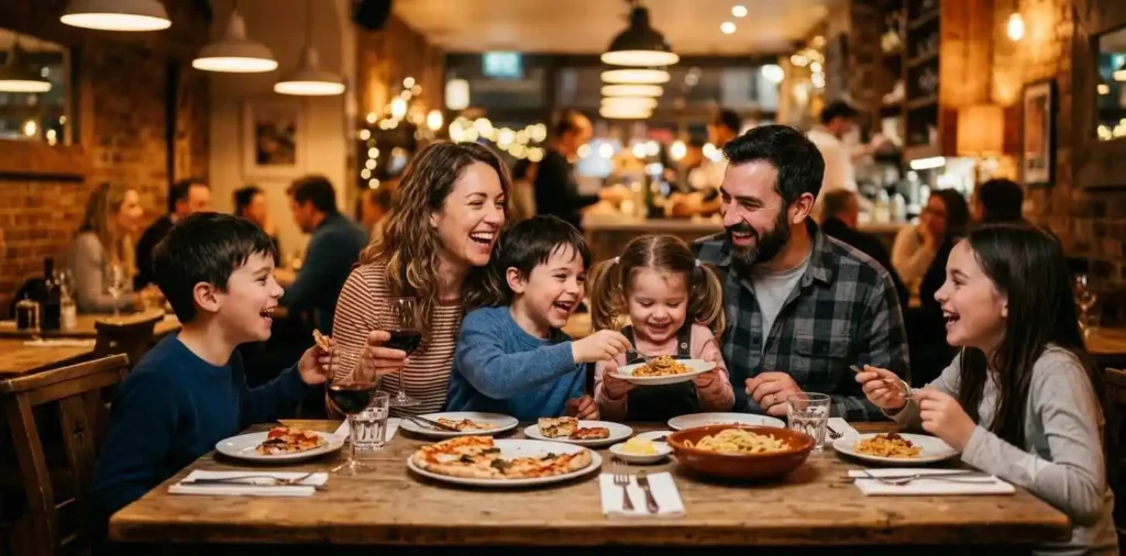 Family enjoying dinner at restaurant