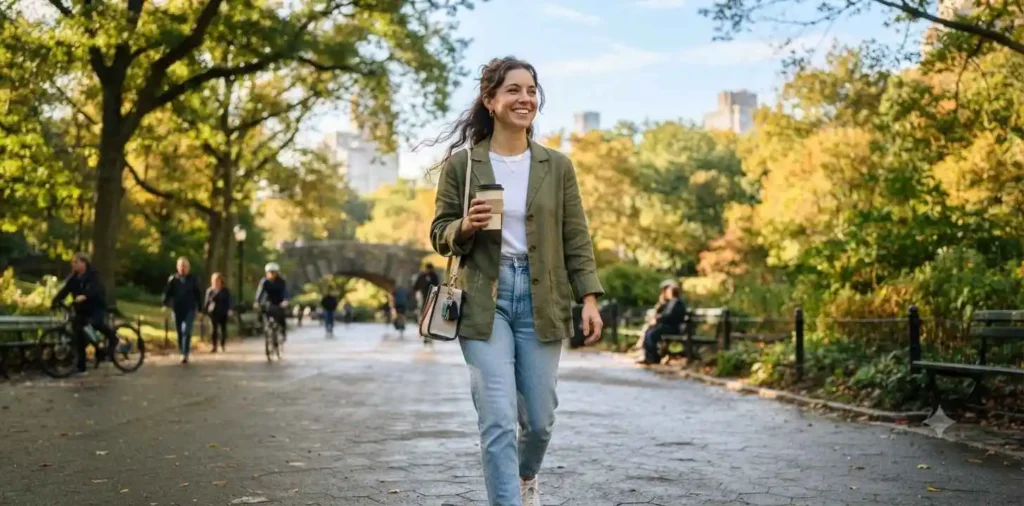 Woman enjoying a peaceful Thursday morning outdoors