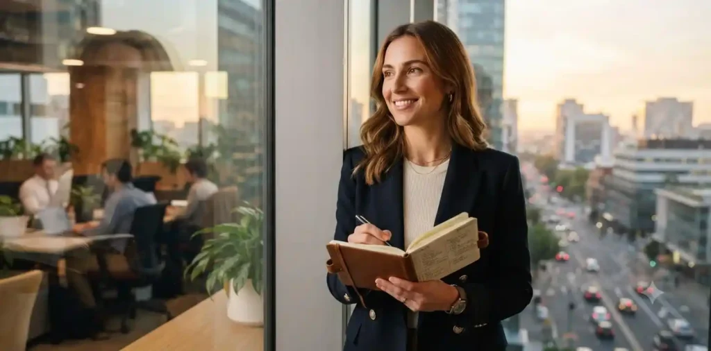 Professional reviewing goals in a bright workspace
