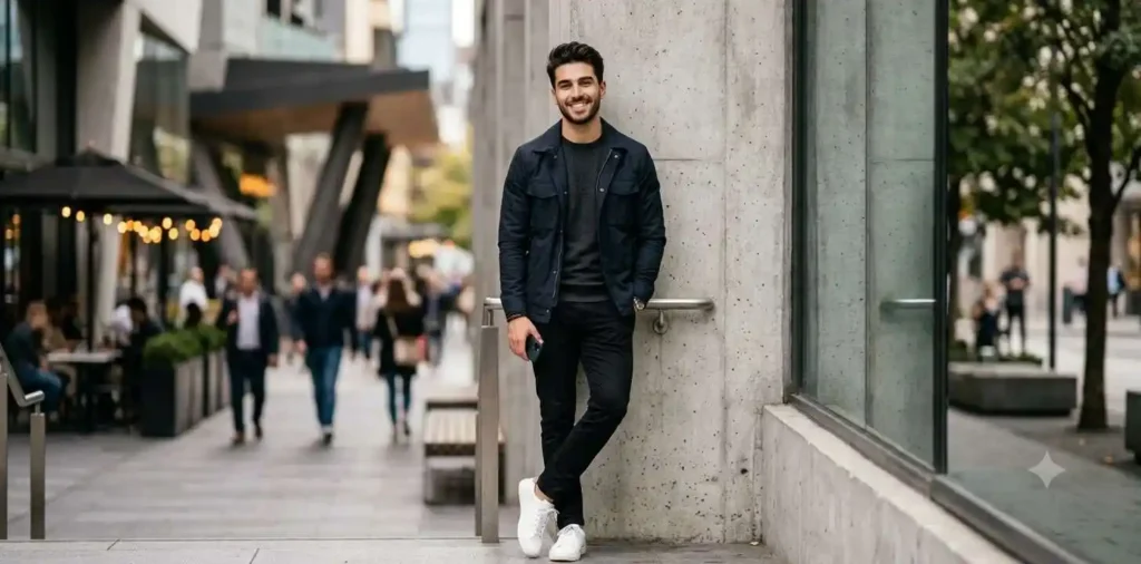 Stylish man posing confidently outdoors
