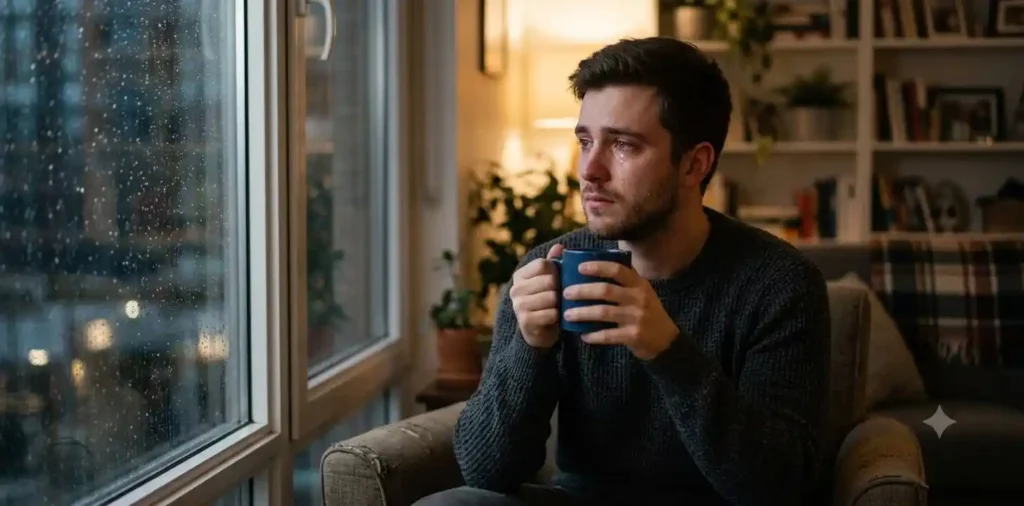 Person sitting alone after an emotional breakup