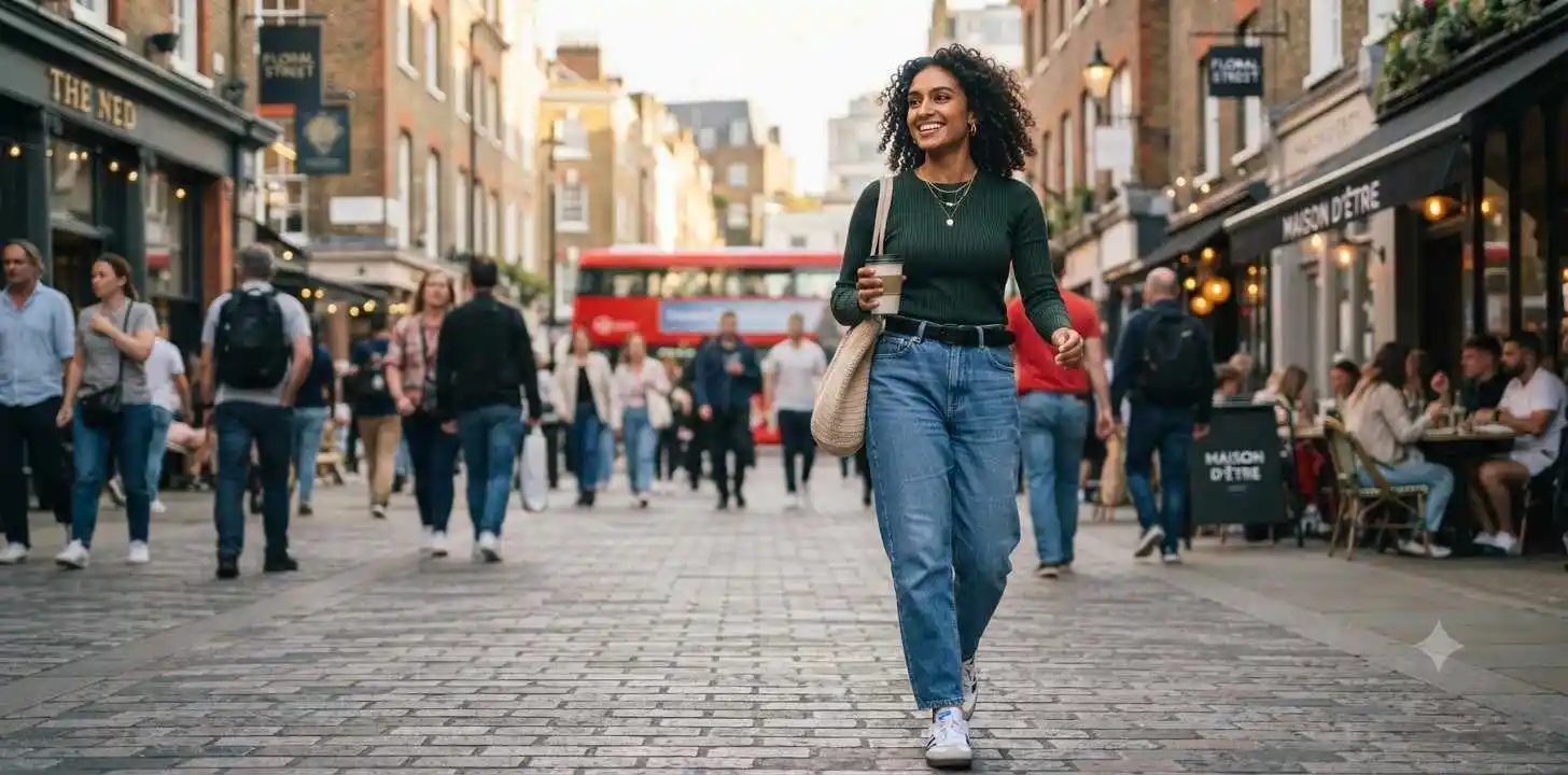 Stylish person smiling confidently outdoors