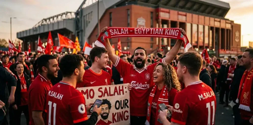 Football fans cheering together before kickoff