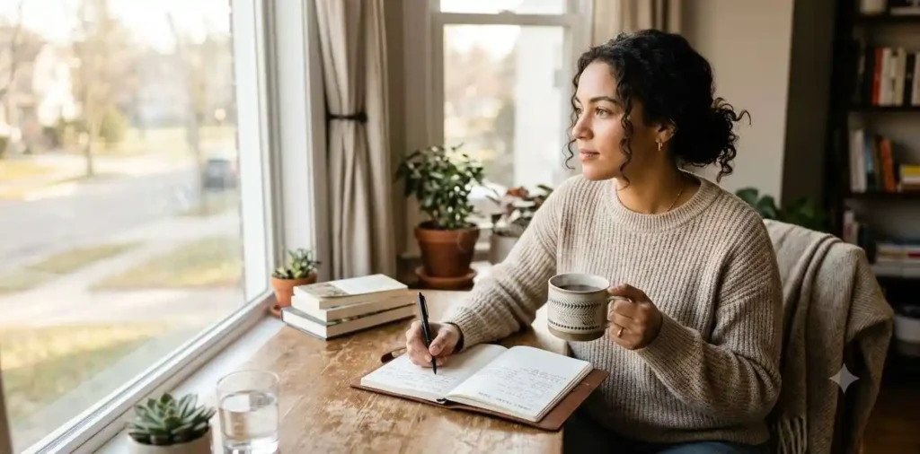 Person enjoying positive Monday morning