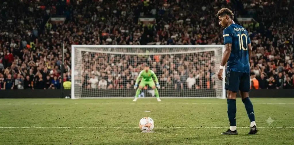 Soccer player preparing for a penalty kick