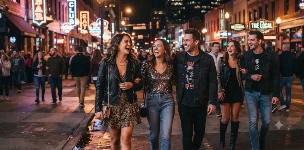 Friends enjoying a lively Saturday evening together