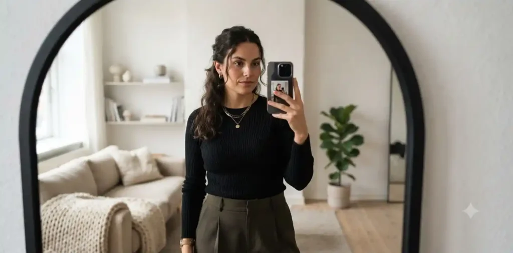 Confident person taking stylish selfie