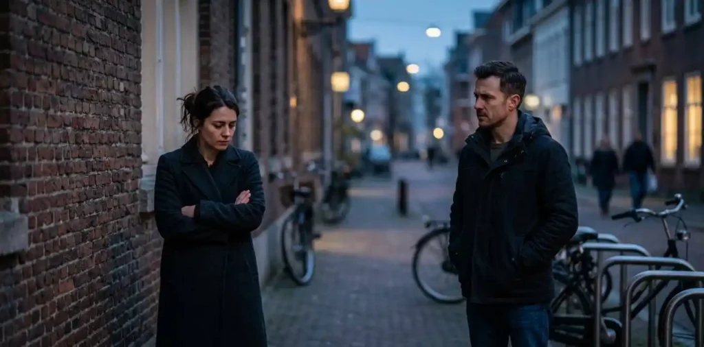Couple standing apart with emotional distance