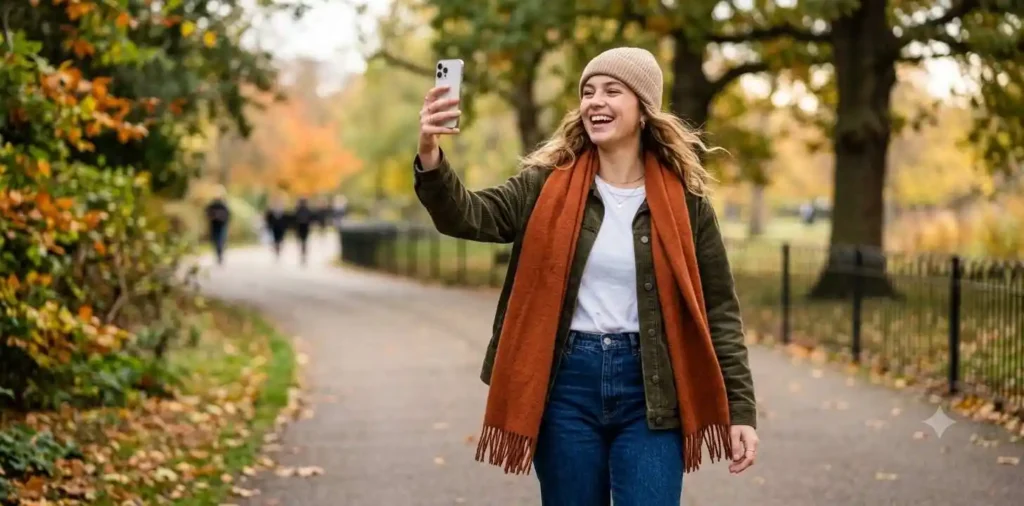 Person taking Tuesday selfie outdoors