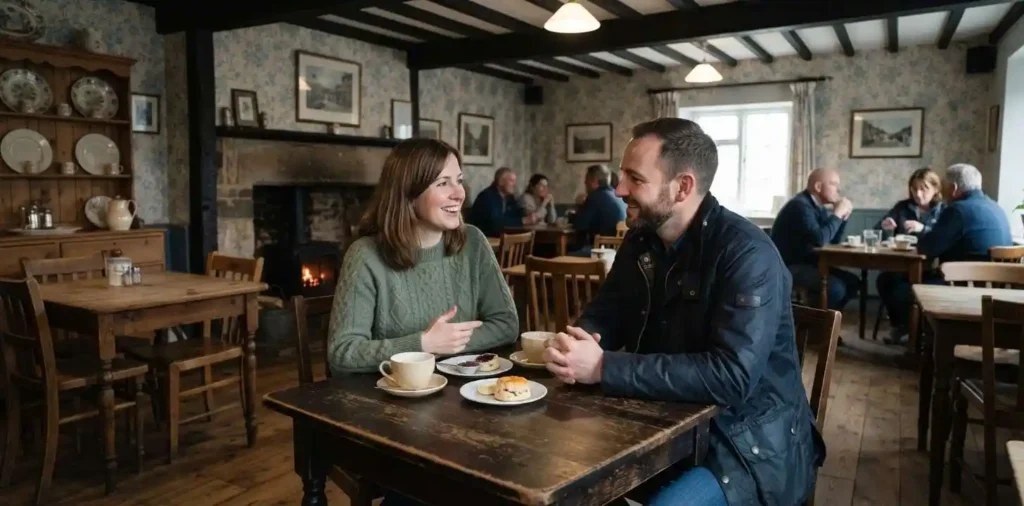Travelers experiencing traditional British culture