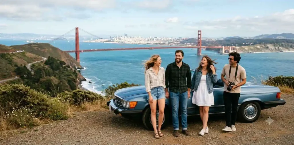 Friends exploring scenic California coastal highway
