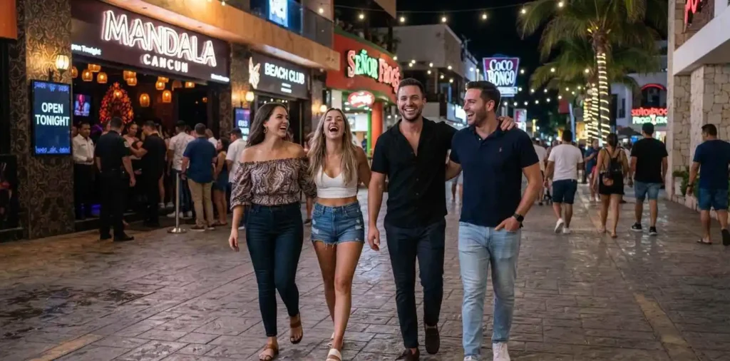 Friends enjoying Cancun nightlife together