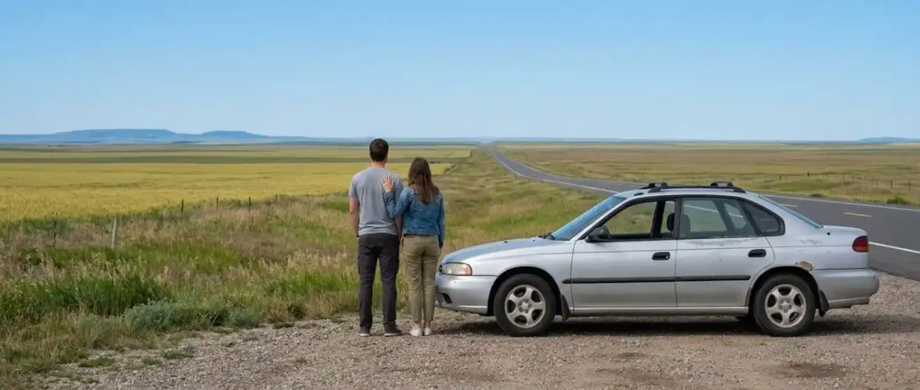 Couple exploring a long highway journey
