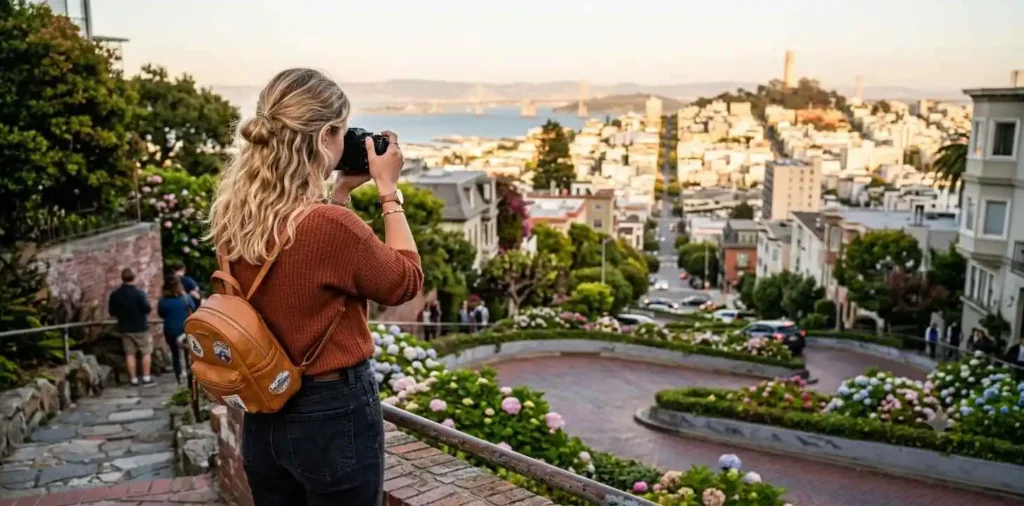 Traveler photographing an iconic San Francisco landmark