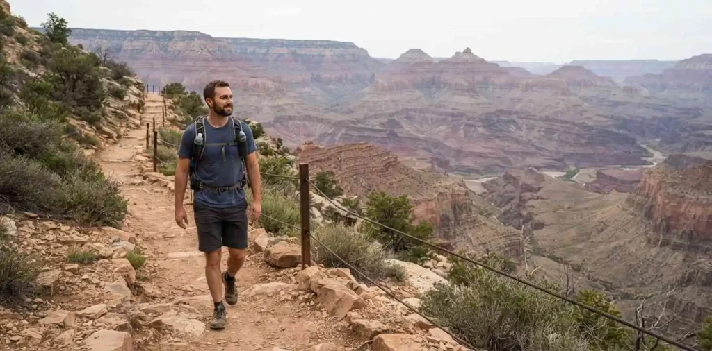 Hiker exploring a Grand Canyon trail