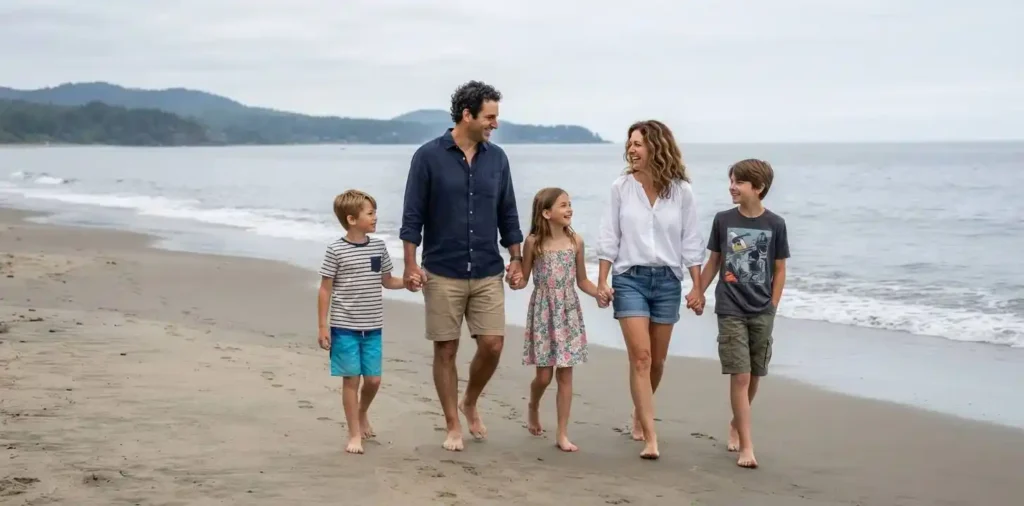 Family sharing a heartfelt vacation moment