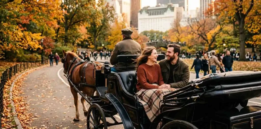Couple enjoying a horse carriage ride