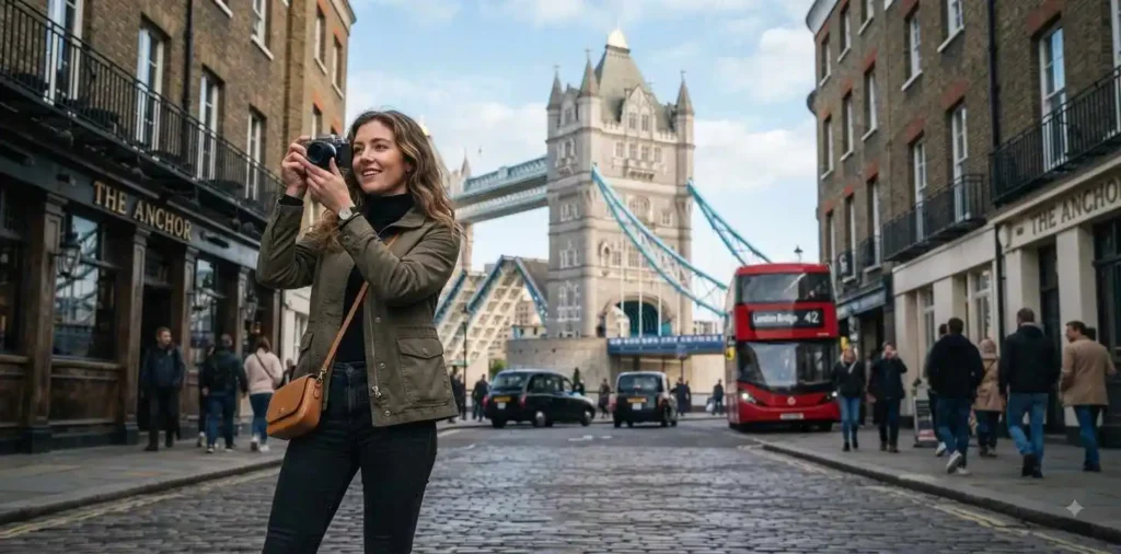 Traveler photographing Tower Bridge in London