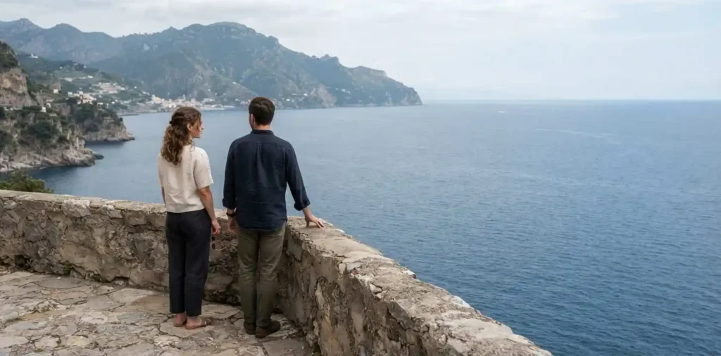 Couple admiring Mediterranean Sea view