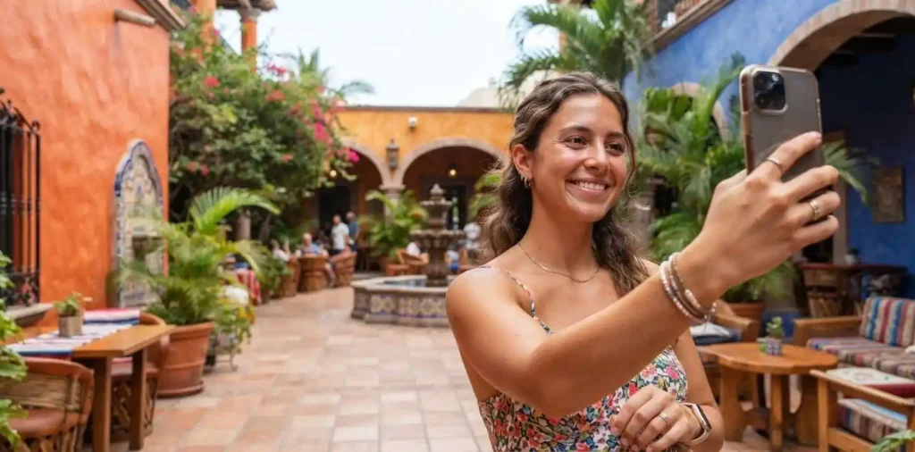 Traveler taking a selfie at a Mexico resort