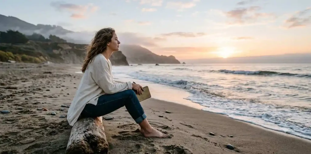 Woman admiring a peaceful California ocean view