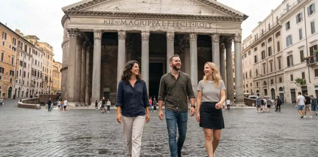 Friends walking outside the Pantheon