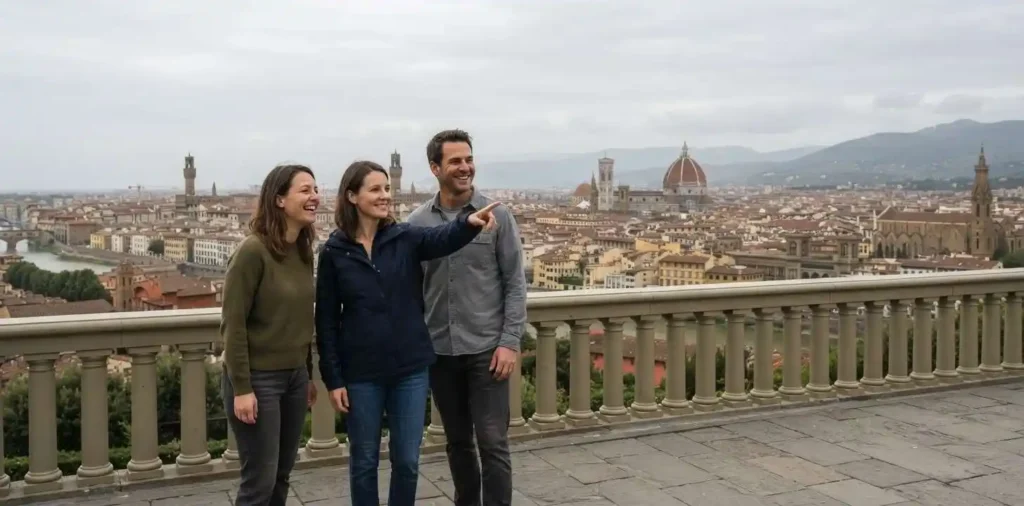 Friends enjoying Florence panoramic view