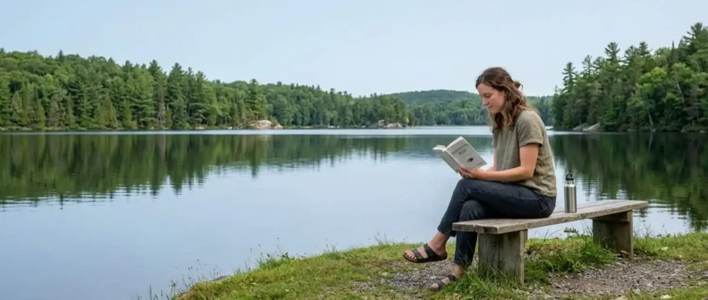 Woman relaxing at peaceful vacation spot