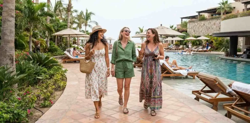 Friends relaxing together at a Mexico resort