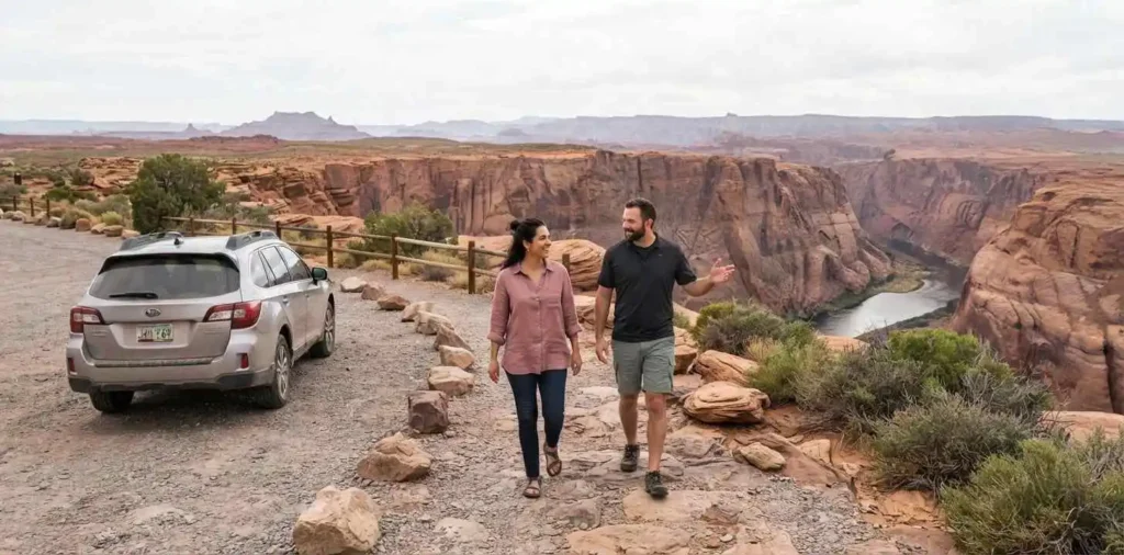 Travelers exploring Arizona road near Horseshoe Bend