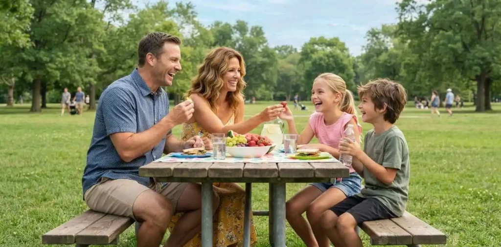 Family enjoying a summer vacation together