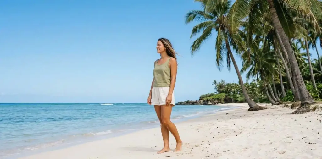 Woman walking on tropical Hawaiian beach