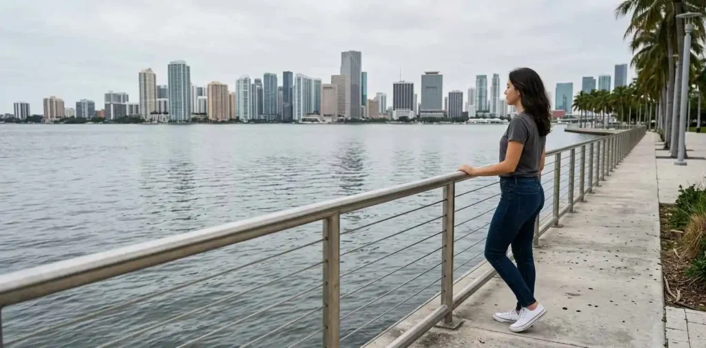 Woman viewing Biscayne Bay waterfront