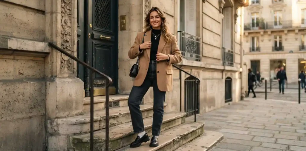 Woman posing in stylish outfit outdoors