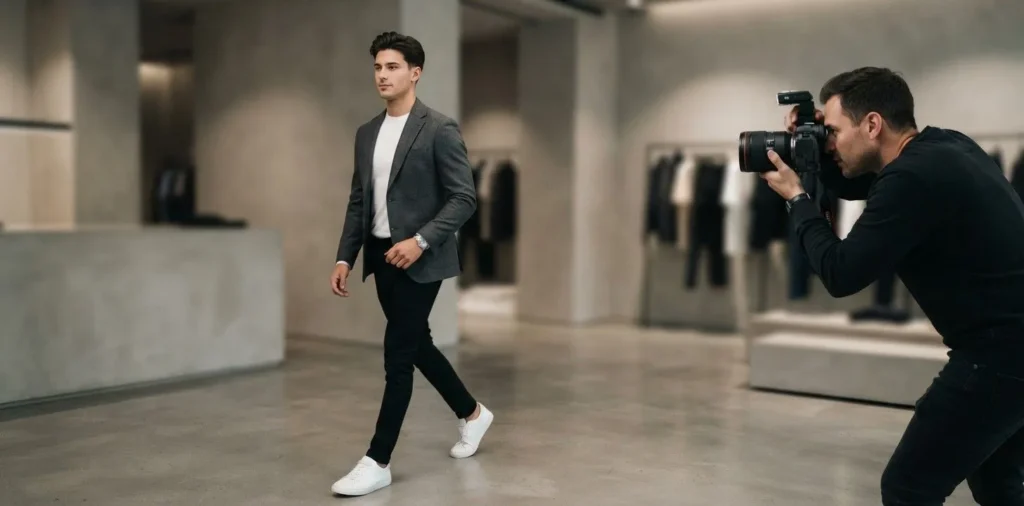 Fashion model posing in modern studio