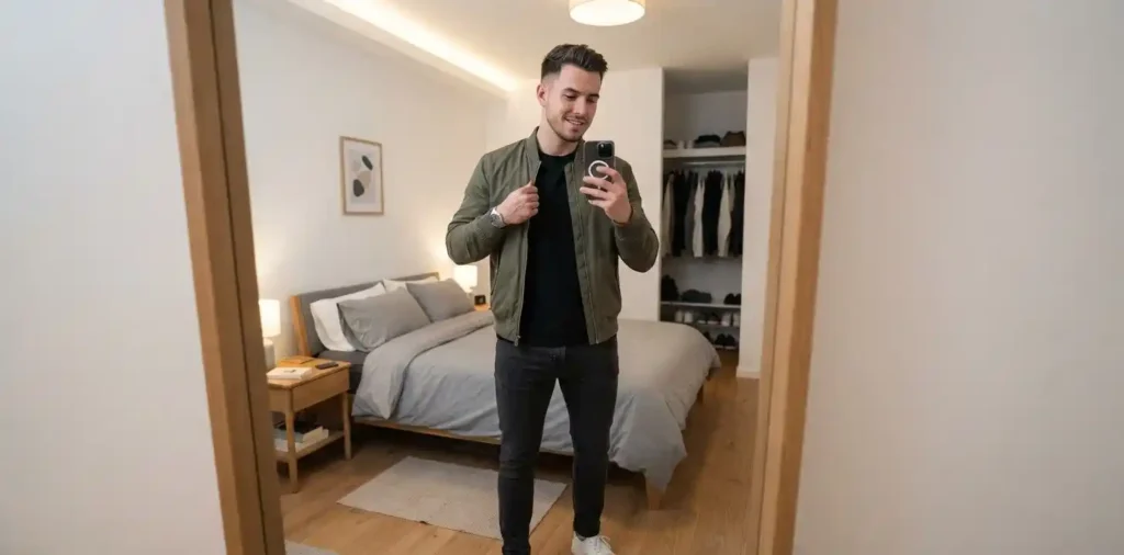 Woman taking a mirror selfie indoors